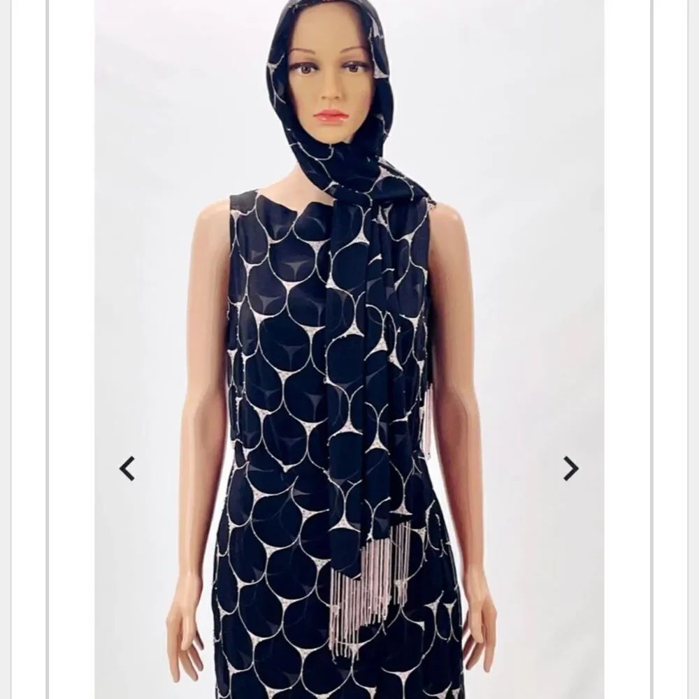 Feraud Vintage Silk Beaded Dress w/ Scarf sz 8